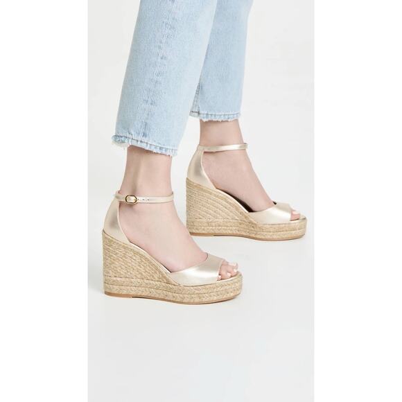 NIB Stuart Weitzman Nudistcurve Women's US 10.5 Sandals Gold Espadrille Wedge - Picture 2 of 14